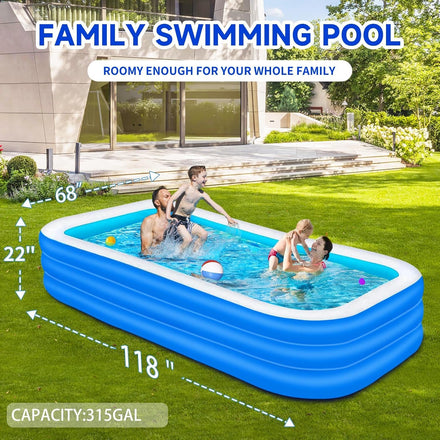 Nattork Inflatable Swimming Pool for Kids and Adults- 118" x 68" x 22" Family Full-Sized Blow Up Pools for kids -Thickened Durable Above Ground Swimming Pool Backyard Lawn, Indoor Outdoor Summer Party