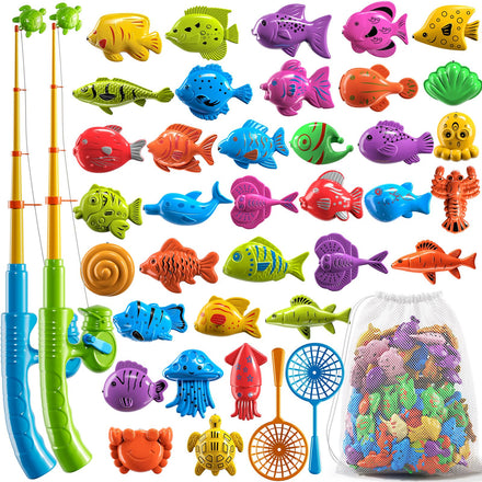 Pool Fishing Toys Games, Water Table Bathtub Toy with Inflatable Pool Pole Rod Net Plastic Floating Fish, Birthday Gifts for Kids Age 3 4 5 6 Year Old,Kids Outdoor Toys