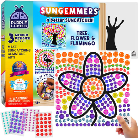 PURPLE LADYBUG SunGemmers Suncatcher Gem Art for Kids – Fun Summer Activity for Ages 6-12, Birthday Gift for Girls 6-8, 7-8, Arts & Crafts Activities, Window Diamond Art Kit