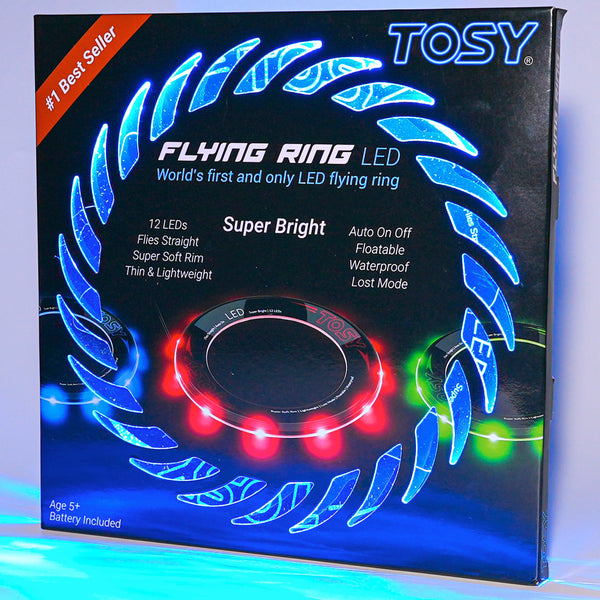 TOSY Flying Ring - 16 Million Color RGB LEDs or 12 LEDs, Super Bright, Lost Mode, Auto Light Up, Camping Essentials for Kids/Teens/Boy/Girl, Safe & Soft, Waterproof, Pool/Beach Games, Lightweight Toy