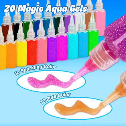 Mocoosy 20 Colors Magic Water Gel Kit for Kids, Aqua Fairy Water Elf Toy Kit with 20 Magic Gels & 16 Squishy Maker Molds, Squishy Making Kit Water Pets DIY STEM Toy Crafts Gifts for Boys Girls