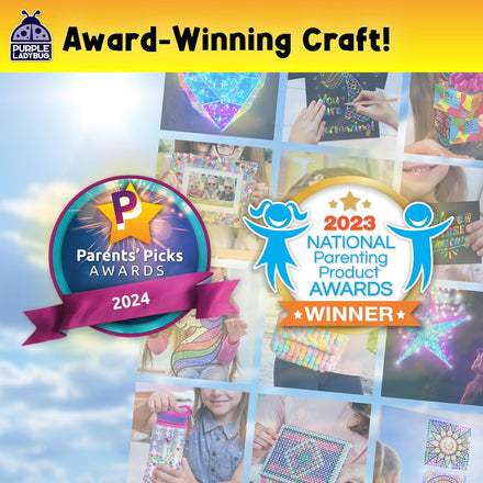 PURPLE LADYBUG SunGemmers Suncatcher Gem Art for Kids – Fun Summer Activity for Ages 6-12, Birthday Gift for Girls 6-8, 7-8, Arts & Crafts Activities, Window Diamond Art Kit