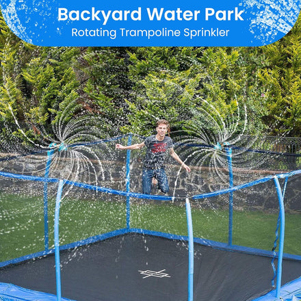 Trampoline Sprinkler for Kids Backyard Water Park Net Friendly WaterWhirl Outdoor Game Toys Adjustable Summer Toys Included Accessories Tool Exclusive Copyright (Blue)