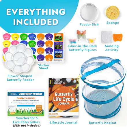 National Geographic Ultimate Butterfly Growing Kit - Butterfly Activity Kit with Voucher for 5 Live Caterpillars, Butterfly Cage, Butterfly Feeder
