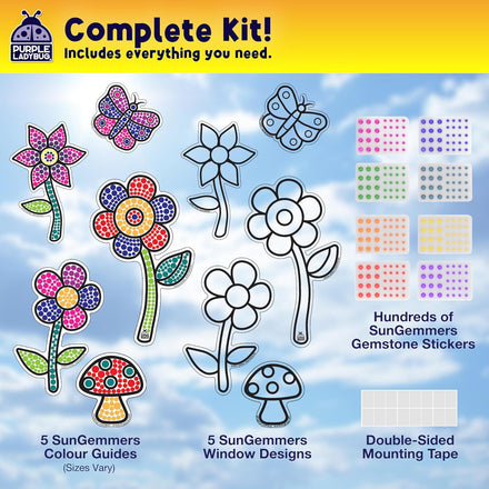 PURPLE LADYBUG SunGemmers Suncatcher Gem Art for Kids – Fun Summer Activity for Ages 6-12, Birthday Gift for Girls 6-8, 7-8, Arts & Crafts Activities, Window Diamond Art Kit