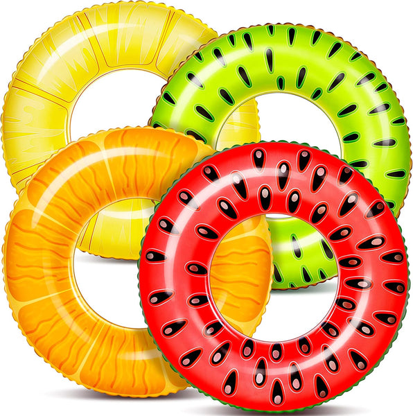 Sloosh 4 Pack Inflatable Pool Floats, Pool Tube Rings, Swim Tubes, Floaties Toys, Beach Swimming Party Toys for Kids and Adults