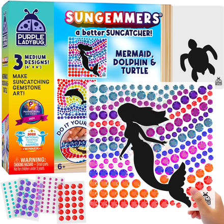 PURPLE LADYBUG SunGemmers Suncatcher Gem Art for Kids – Fun Summer Activity for Ages 6-12, Birthday Gift for Girls 6-8, 7-8, Arts & Crafts Activities, Window Diamond Art Kit