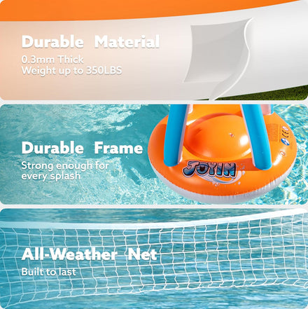 JOYIN Inflatable Pool Float Set Volleyball Net & Basketball Hoops, Floating Swimming Game Toy for Kids and Adults, Summer Floaties, Volleyball Court (105”x28”x38”)|Basketball (27.6”x23”),L-Orange