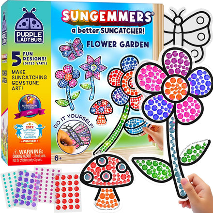 PURPLE LADYBUG SunGemmers Suncatcher Gem Art for Kids – Fun Summer Activity for Ages 6-12, Birthday Gift for Girls 6-8, 7-8, Arts & Crafts Activities, Window Diamond Art Kit