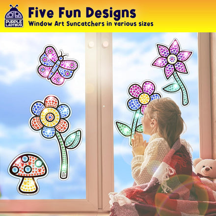 PURPLE LADYBUG SunGemmers Suncatcher Gem Art for Kids – Fun Summer Activity for Ages 6-12, Birthday Gift for Girls 6-8, 7-8, Arts & Crafts Activities, Window Diamond Art Kit