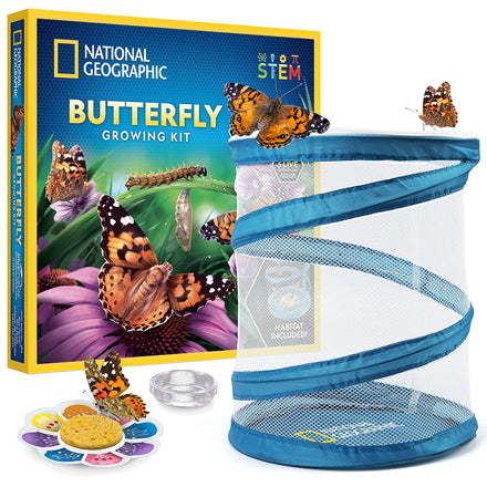 National Geographic Ultimate Butterfly Growing Kit - Butterfly Activity Kit with Voucher for 5 Live Caterpillars, Butterfly Cage, Butterfly Feeder
