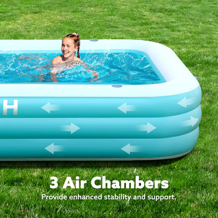 SLOOSH Inflatable Swimming Pool with Seats, 120" x 72" x 22" Full-Sized Blow Up Durable Thickened Above Ground Family Pool for Summer Water Party Backyard Garden Lawn,Cyan
