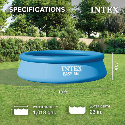 Intex 28120EH Easy Set Inflatable Swimming Pool: 10ft x 30in – Puncture-Resistant Material – Quick Inflation – 1018 Gallon Capacity – 23in Water Depth