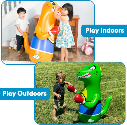 Inflatable Dinosaur Punching Bag for Kids – Bop Bag for Toddlers and Children Ages 3-14 – 47" Blow Up Toy with Bounce-Back Action – Fill Base with Sand or Water