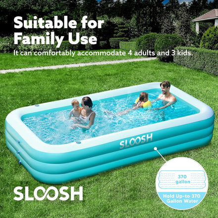 SLOOSH Inflatable Swimming Pool with Seats, 120" x 72" x 22" Full-Sized Blow Up Durable Thickened Above Ground Family Pool for Summer Water Party Backyard Garden Lawn,Cyan