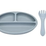 Silicone Baby Feeding Set, Includes Baby Spoons, Toddler Plates and Baby Fork, Suction Plates for Toddlers Divided Design, Microwave and Dishwasher Safe (C-2)