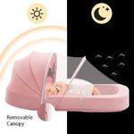 DAOLUAN Baby Travel Bassinet Bed & Chair, Fold Out Sofa Couch Lounger with 2-1 Mosquito & Canopy, Foldable Portable Travel Cot with Foam Raised Safety Bumpers for Infant Toddlers (Pink)