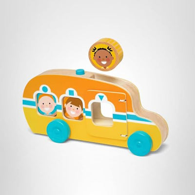 Melissa & Doug GO Tots Wooden Roll & Ride Bus with 3 Disks School Bus Toys for Babies and Toddlers - FSC-Certified Materials
