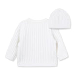 Little Me Clothes for Baby Boys’ and Girls’ Sweater and Cap Set, Soft Cable Knit Cotton Outfit with Pearlized Buttons, Baby Essentials, Softest White, 9 Months