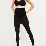 Motherhood Maternity womens Performance Active Over the Belly and Post Partum Leggings, Jet Black, Large