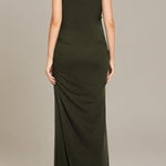 Smallshow Women's Split Long Maternity Dress Sleeveness Ruched Pregnancy Clothes Medium Army Green