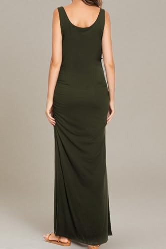 Smallshow Women's Split Long Maternity Dress Sleeveness Ruched Pregnancy Clothes Medium Army Green