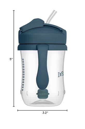 Dr. Brown's Milestones Baby's First Straw Cup, Training Cup with Weighted Straw, 9oz/270mL, Dark Blue/Vintage Yellow, BPA Free, 6m+, 2 Pack
