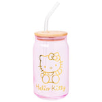 Silver Buffalo Sanrio Hello Kitty Gold 2 Pack Pink Glass Jar Tumbler with Bamboo Lid and Glass Straw, 16 Ounces