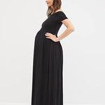 Motherhood Maternity Women's Maxi Maternity Dress for Causal, Photoshoot, or Baby Shower, Black, Medium