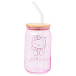 Silver Buffalo Sanrio Hello Kitty Gold 2 Pack Pink Glass Jar Tumbler with Bamboo Lid and Glass Straw, 16 Ounces