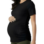 Motherhood Maternity Women's Short Sleeve Crew Neck Side Ruching Pregnancy Tee Shirt, Black, Small