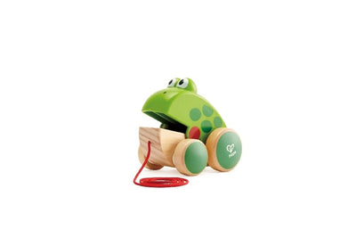 Hape Frog Pull-Along | Wooden Frog Fly Eating Pull Toddler Toy, Bright Colors