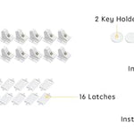 16 Pack Child Safety Magnetic Cabinet Locks - Vmaisi Children Proof Cupboard Baby Locks Latches - Adhesive for Cabinets & Drawers and Screws Fixed for Protection