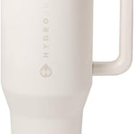 HydroJug Traveler - 40 oz Water Bottle with Handle & Flip Straw - Fits in Cup Holder, Leak Resistant Tumbler-Reusable Insulated Stainless Steel & Rubber Base - Gifts for Women & Men, Pink Sand