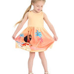 Disney Princess Toddler Girl Dress Moana Character Print Casual Sundress Sleeveless Summer Outfit School Holiday Clothes Orange 3T