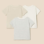 Amazon Essentials Unisex Babies' Short Sleeve T-Shirts, Pack of 3, Oatmeal Heather/White/Stripe, 18 Months