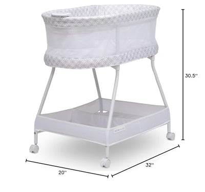 Delta Children Sweet Dreams Bassinet with Airflow Mesh Bedside Portable Crib with Vibration Lights and Music, Grey Infinity