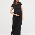 Motherhood Maternity Women's Maxi Maternity Dress for Causal, Photoshoot, or Baby Shower, Black, Medium