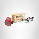 Melissa & Doug Horse Carrier Wooden Vehicle Play Set with 2 Flocked Horses and Pull-Down Ramp