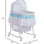 Dream On Me Lacy Portable 2-in-1 Bassinet & Cradle with Full Canopy, Storage Basket, Locking Wheels, Lightweight Frame, JPMA & BSA Certified, Includes 1” Mattress Pad -Blue and White