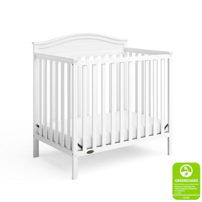 Graco Stella 4-in-1 Convertible Mini Crib with Bonus Mattress – Includes Bonus 2.75 Inch Thick Mattress with Water-Resistant Cover, Converts to Twin Bed, Ideal Crib for Small Spaces (White)