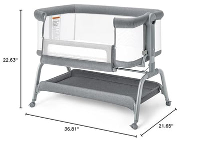 BabyBond Baby Bassinet, 3 in 1 Bassinet Bedside Sleeper with Washable Soft Mattress and Sheet, 6 Height Adjustable Bedside Crib, 4-Sided Mesh Bedside Bassinet for Baby