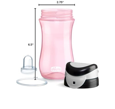Chicco My Tumbler Toddler Sippy Cup for 2+ Years, 12oz Spill-Proof when Closed Water Bottle with Free-Flow Spout, Flip-Up Carry Handle, Easy Grip, BPA Free, Pink