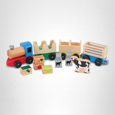 Melissa & Doug Wooden Farm Train Set - Classic Wooden Toy (3 Linking Cars)
