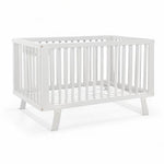 BABY JOY Wooden Baby Crib, Rubber Wood Mini Crib w/ 3-Height Adjustable Mattress Support Base & Full-Length Guardrails, Toddler Bedroom Furniture Fence Bed (White)