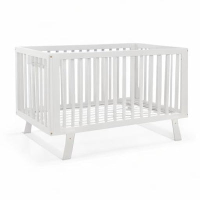 BABY JOY Wooden Baby Crib, Rubber Wood Mini Crib w/ 3-Height Adjustable Mattress Support Base & Full-Length Guardrails, Toddler Bedroom Furniture Fence Bed (White)