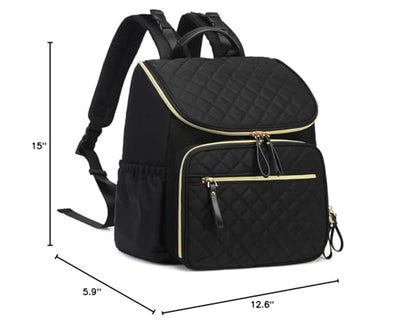 LORADI Large Capacity Diaper Bag with Stroller Buckle, Water-Resistant Travel Backpack with Insulated Pockets (Nylon, Black-Gold)