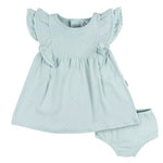 Gerber Baby Girls Cotton Dress and Diaper Cover Set, Aqua Blue, 0-3 Months