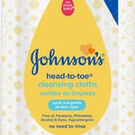 Johnson's Head-to-Toe Gentle Baby Cleansing Cloths, Hypoallergenic and Pre-Moistened Baby Bath Wipes, Free of Parabens, Phthalates, Alcohol, Dyes and Soap, 15 ct