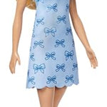 Barbie Fashionistas Doll #237 with Wavy Blonde Ponytail Wearing Blue Bow Halter Dress, Black Hair Bow Accessory and Matching Blue Heels
